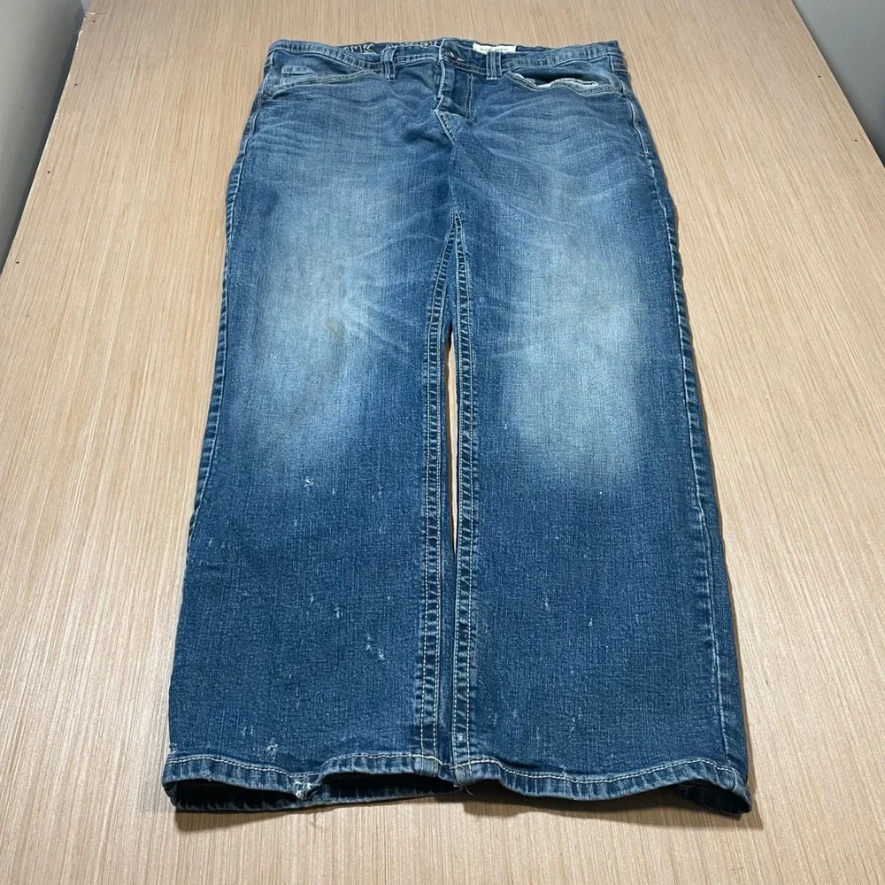 TK Axel Slim Boot Jeans Mens 36x30 Medium Wash Distressed Blue Denim